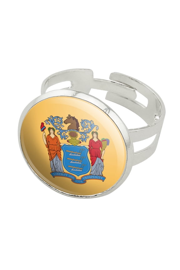New Jersey State Flag Silver Plated Adjustable Novelty Ring