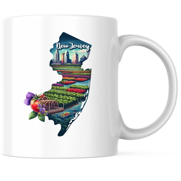 New Jersey State Shape Coffee Mug - NJ State Mug - Choose From 50 States - 11 Ounce Coffee Mug - Design Printed On Both Sides - Glossy Ceramic - Microwave & Dishwasher Safe - BMCM01265