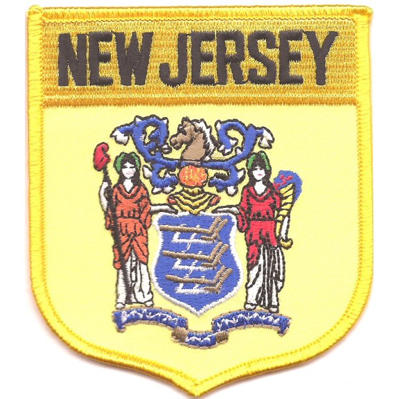 New Jersey State Shield Patch; Measure 3 1/8'" x 3 1/2", Embroidered Iron On or Sew On Shield Patch Flag Emblem