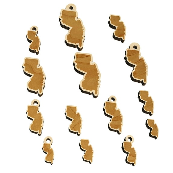 New Jersey State Silhouette Wood Mini Charms Shapes DIY Craft Jewelry - With Hole - 16mm (22pcs)