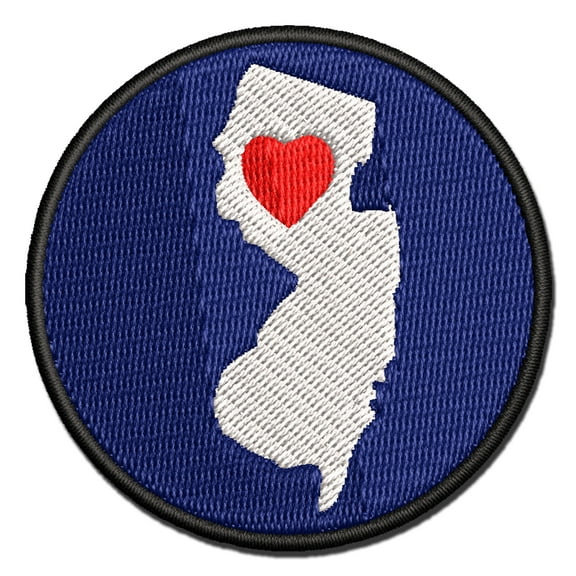 New Jersey State with Heart Applique Multi-Color Embroidered Iron-On Patch - 2.0 Inch Mini
