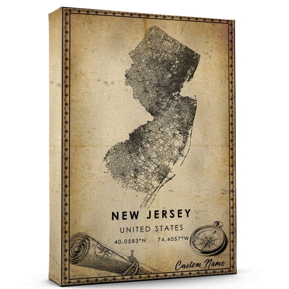 New Jersey US Map Poster, New Jersey road Map Art Poster, Canvas,, New Jersey US Map Canvas - 89AZ1296