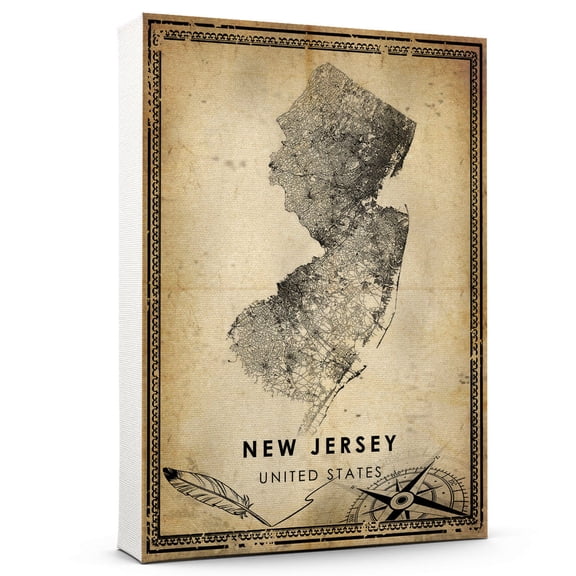 New Jersey US Vintage Map Prints Canvas, New Jersey road Map Art Canvas, Canvas,