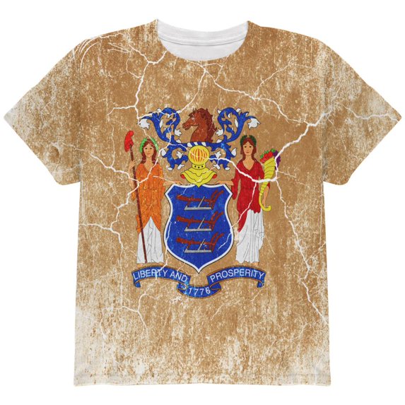 New Jersey Vintage Distressed State Flag All Over Youth T Shirt Multi YMD
