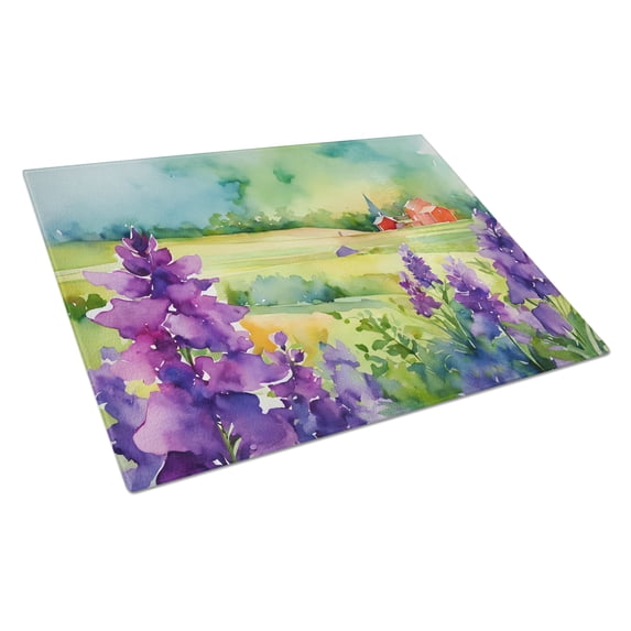 New Jersey Violet in Watercolor Glass Cutting Board Large 12 in x 15 in