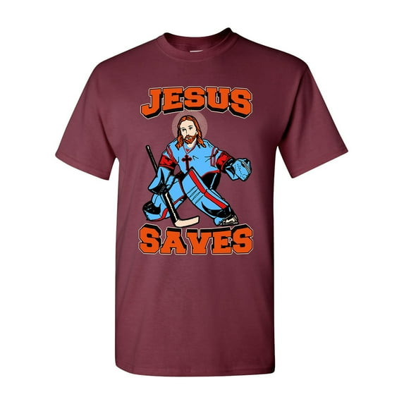 New Jesus Saves Hockey Jersey Puck Sports Funny DT Adult T-Shirt Tee