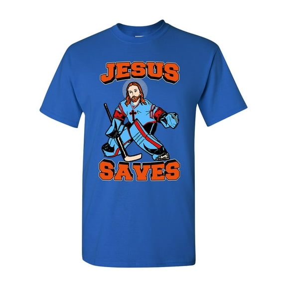 New Jesus Saves Hockey Jersey Puck Sports Funny DT Adult T-Shirt Tee