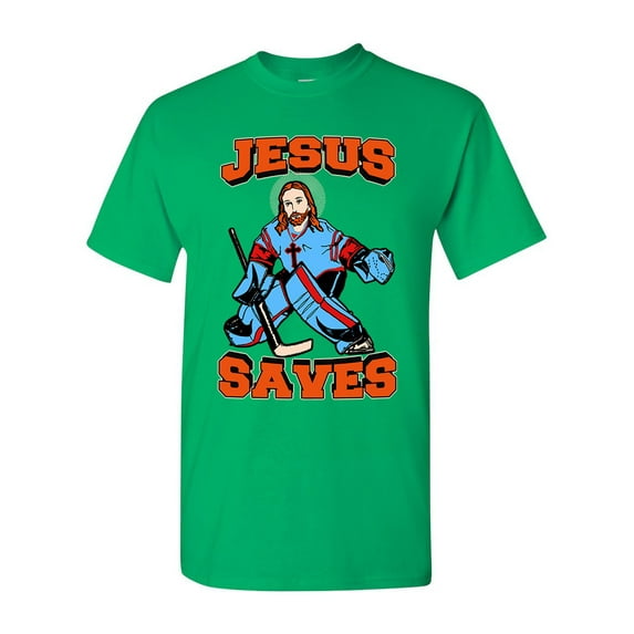 New Jesus Saves Hockey Jersey Puck Sports Funny DT Adult T-Shirt Tee