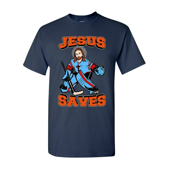New Jesus Saves Hockey Jersey Puck Sports Funny DT Adult T-Shirt Tee