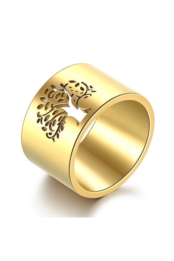 Womens Hollow Tree of Life Copper Ring Electroplated Silver Gold Rose Gold Fashion Jewelry Statement Ring for Women