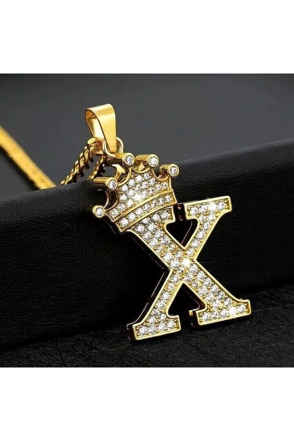 1.25Ct Real Moissanite Crown Initial Letter "X" Pendant 14K Yellow Gold Plated