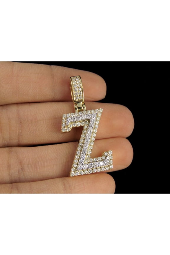 1.80Ct Round Cut Real Moissanite Custom Initial Alphabet ''Z'' Letter Pendant 14K Yellow Gold Plated
