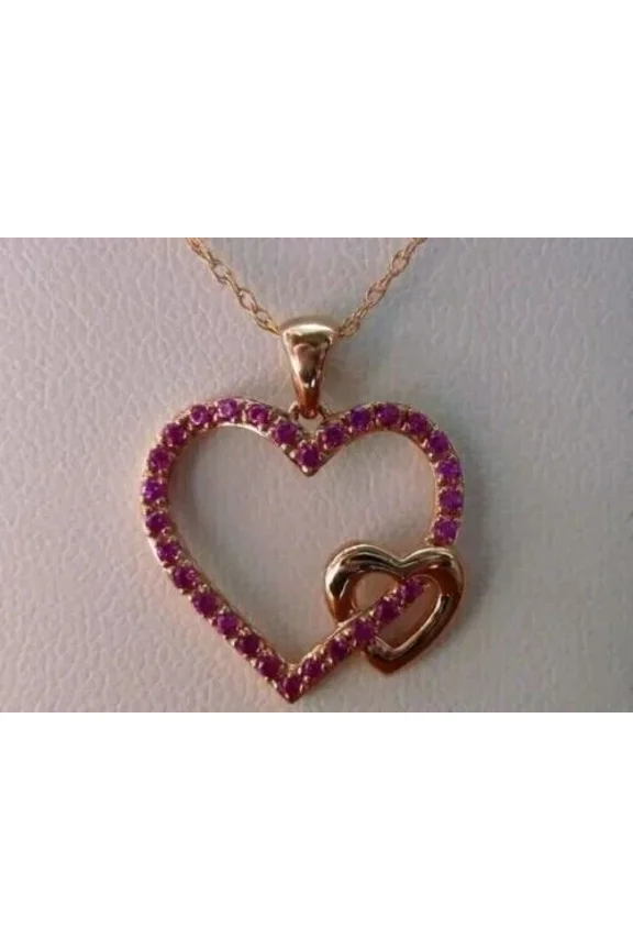 18" Free Chain 2Ct Round Cut Lab-Created Red Ruby Heart Pendant 14K Yellow Gold Plated
