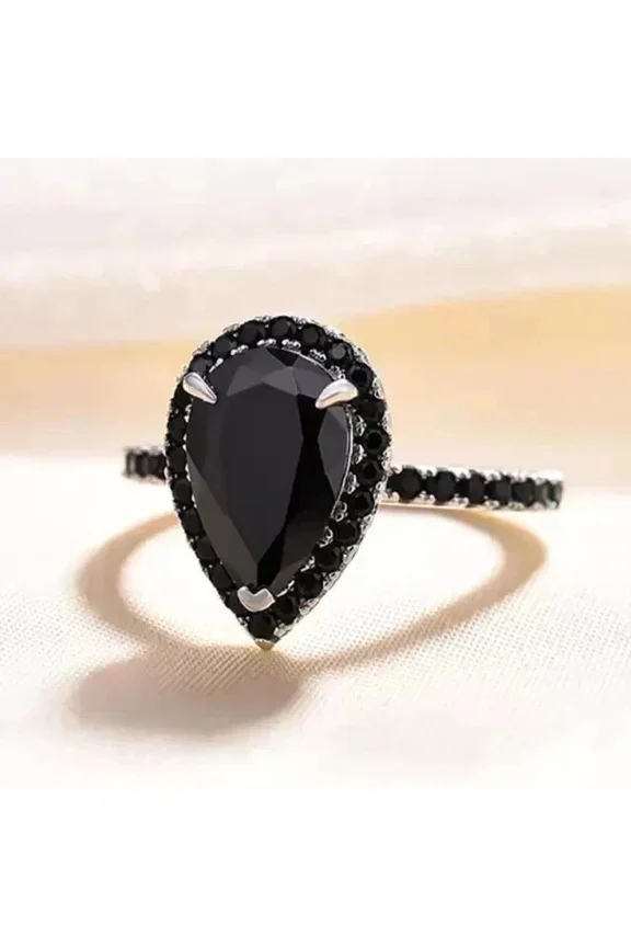 2.00Ct Pear Cut Lab-Created Black Spinel Engagement Ring 14K White Gold Plated