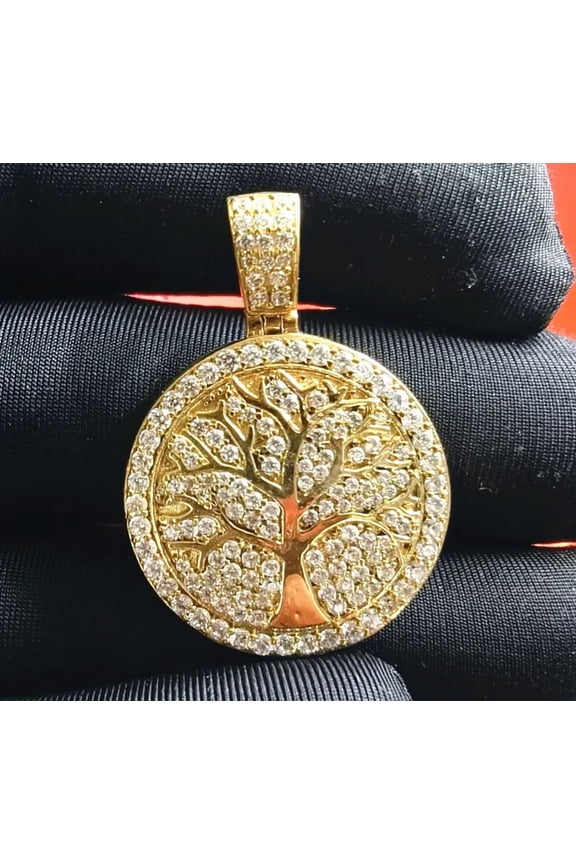 2.50Ct Moissanite Tester Pass Money Tree Of Life Pendant 14K Yellow Gold Plated