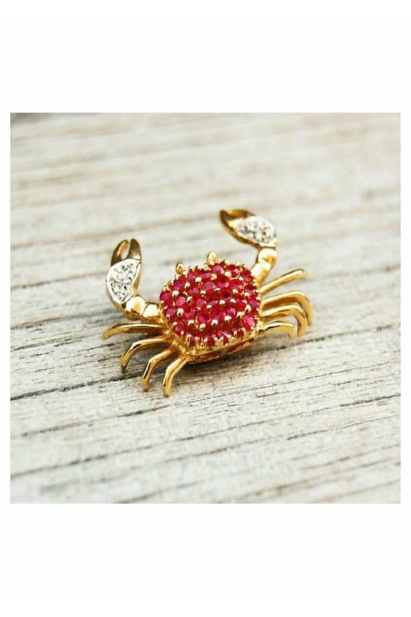 2 Ct Round Cut Lab-Created Ruby Women's Crab Pendant 14k Yellow Gold Plated 18" Free Chain