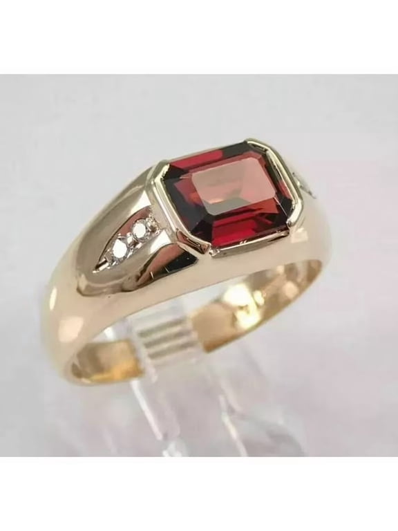 2Ct Emerald Cut Lab Created Red Garnet Solitaire Men's Pinky Ring 14K Yellow Gold Plated