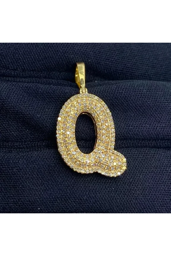 2Ct Lab-Created Diamond "Q" Letter Initial Pendant 14K Yellow Gold Plated 18" Free Chain