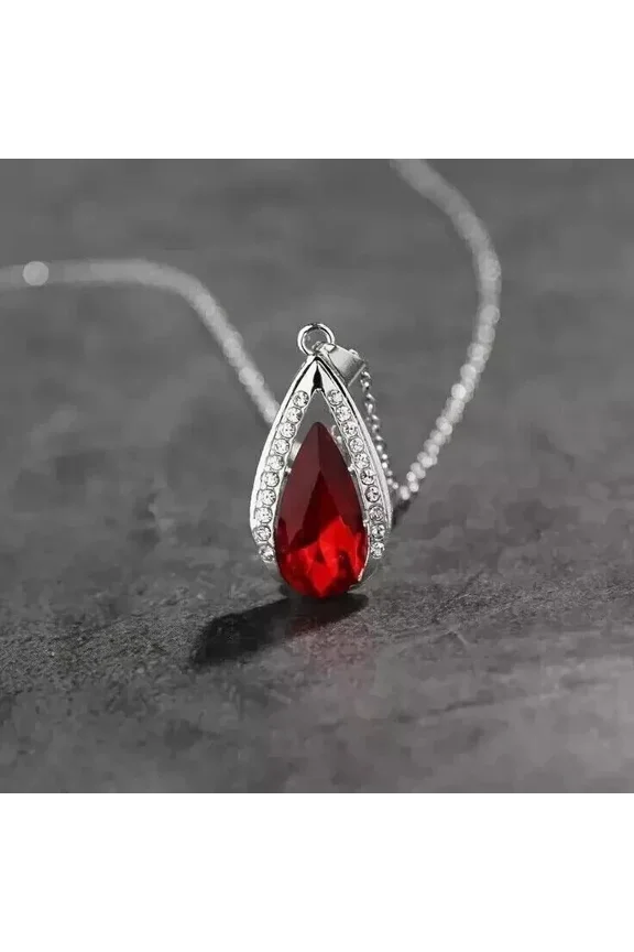 2Ct Pear Lab-Created Red Ruby Women Pendant in 14K White Gold Plated 18" Free Chain