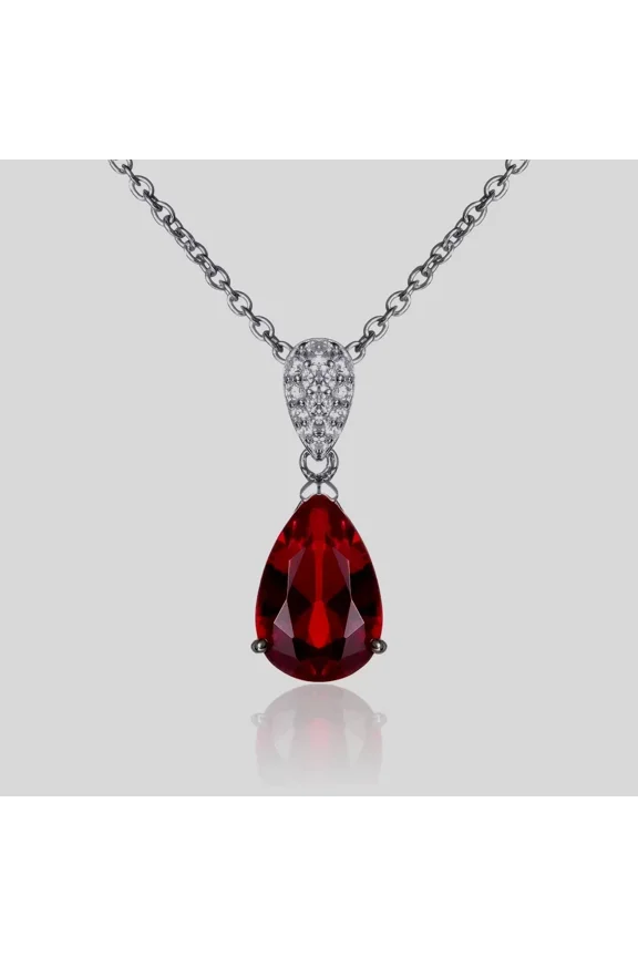 2Ct Pear Lab-Created Red Ruby Women Pendant in 14k White Gold Plated 18" Free Chain