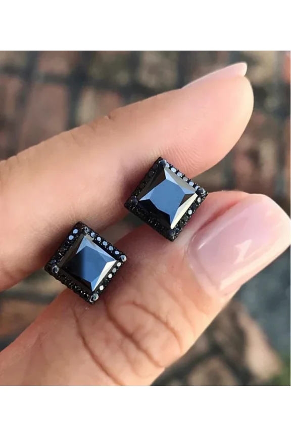 2Ct Princess Lab-Created Spinel Womens Stud Earring 14K Black Gold Plated