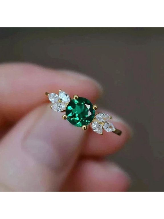 2Ct Round Cut Green Lab Created Emerald Engagement Ring 14K Yellow Gold Plated