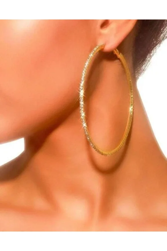 2Ct Round Cut Lab-Created Diamond Large 2" Hoop Earrings 14k Yellow Gold Plated