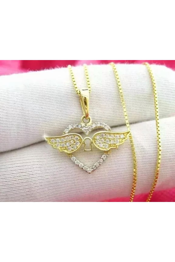 2Ct Round Cut Lab-Created Diamond Wing's & Heart Pendant 14k Yellow Gold Plated