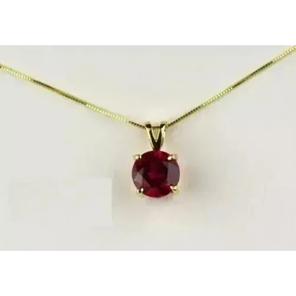 New Jewels 2Ct Round Cut Lab Created Red Ruby Women's Pendant 14K Yellow Gold Plated 18" Free Chain