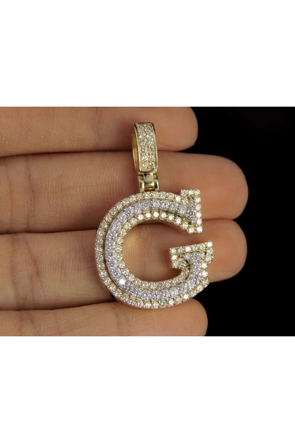 2Ct Round Cut Real Moissanite Custom Initial Alphabet ''G'' Letter Pendant 14K Yellow Gold Plated