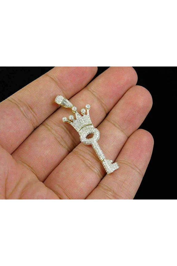 2Ct Round Cut Simulated Diamond King Crown Key Pendant 14k Yellow Gold Plated