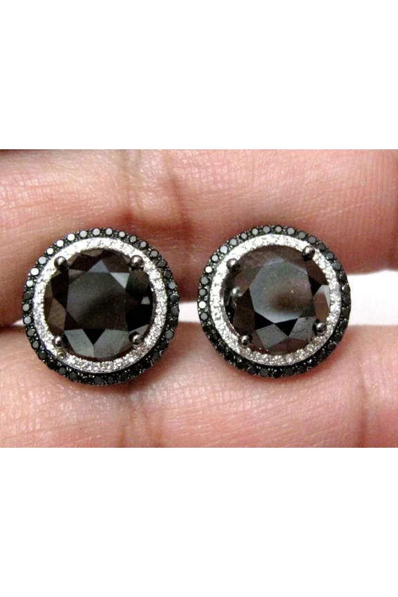 2Ct Round Lab-Created Black Spinel Womens Stud Earring 14K White Gold Plated