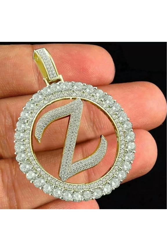 2Ct Round Lab-Created Diamond Initial Letter "Z" Pendant 14K Yellow Gold Plated 18" Free Chain