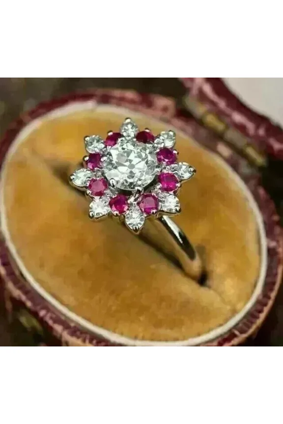 2Ct Round Lab-Created Pink Ruby Women's Wedding Ring 14k White Gold plated