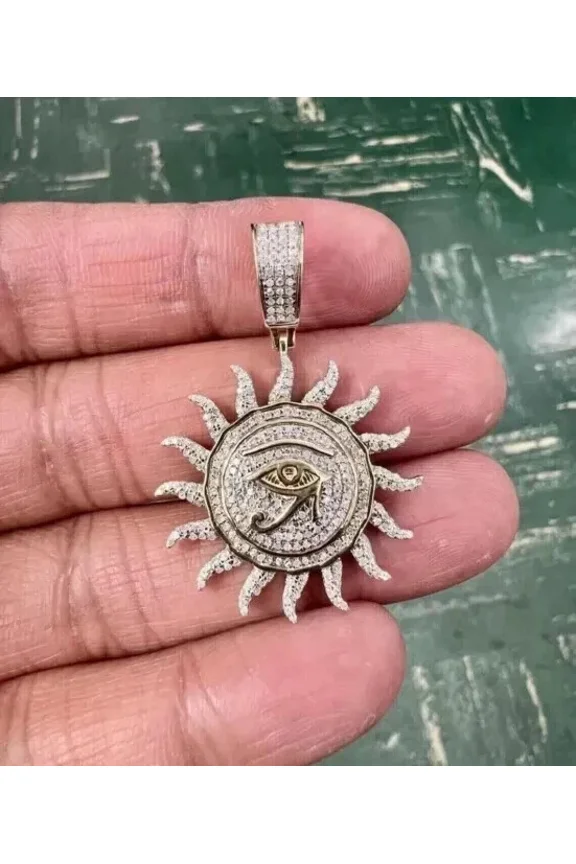 3CT Round Cut Lab Created Diamond Eye Of Ra Sun Men's Pendant 14k Yellow Gold Plated