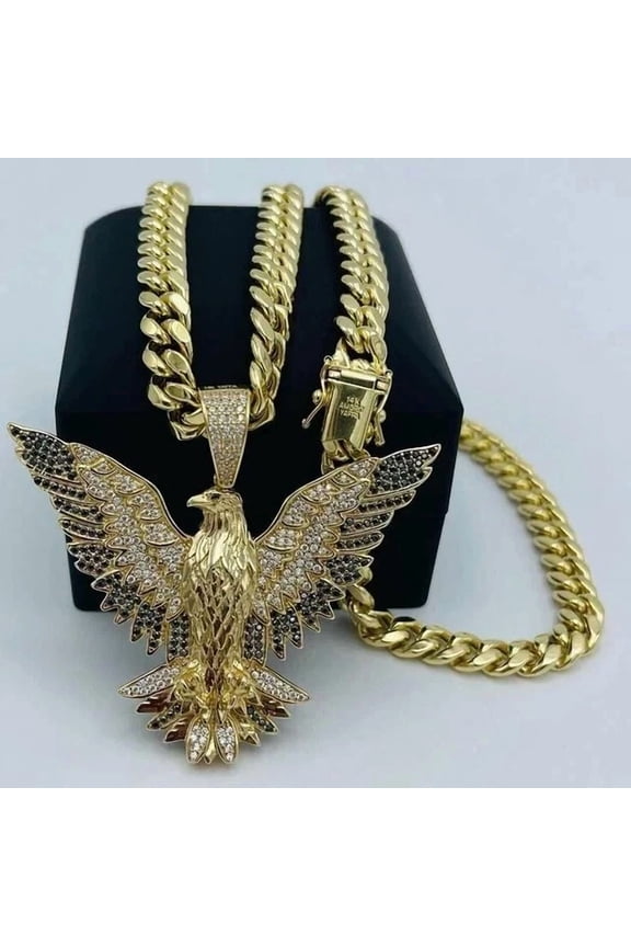 3Ct Round Cut Real Moissanite Winged Eagle Men's Pendant 14k Yellow Gold Plated