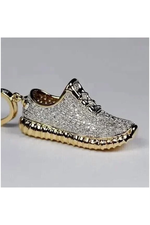 3Ct Round Cut Real Moissanite Womens Shoe Pendant Necklace 14K Yellow Gold Plated