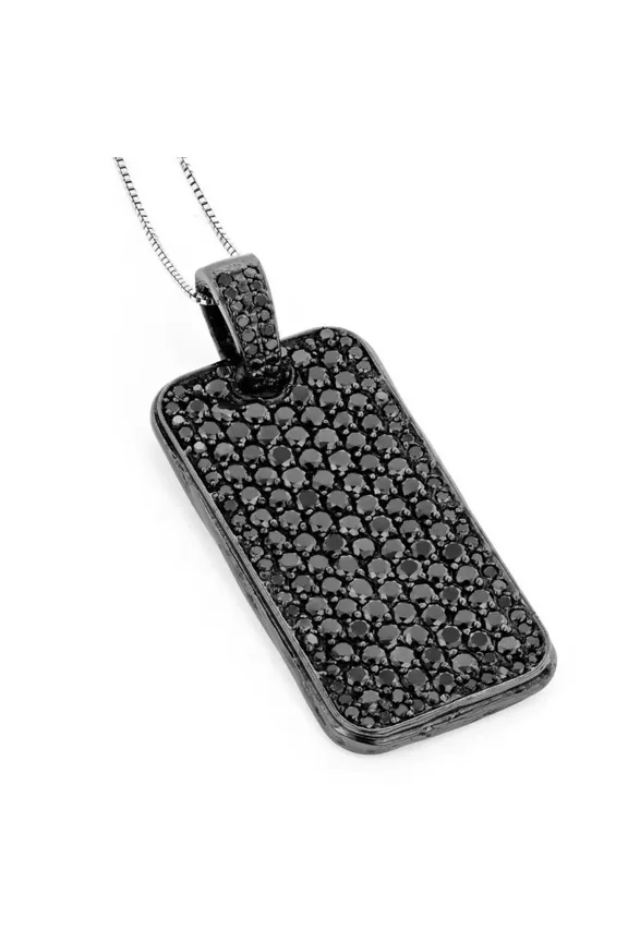 Men's 3Ct Round Cut Simulated Black Diamond Dog Tag Pendant 14K Black Gold Plated