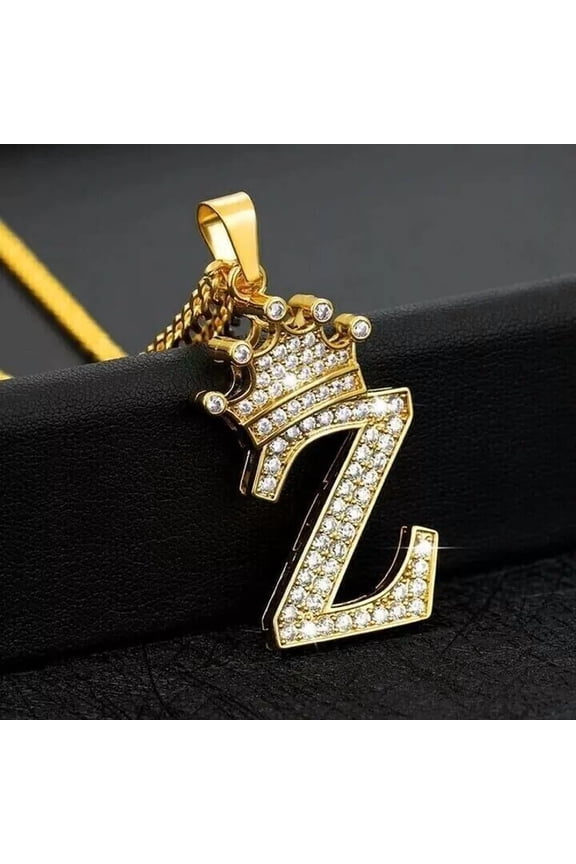 1.25Ct Real Moissanite Crown Initial Letter "Z" Pendant 14K Yellow Gold Plated
