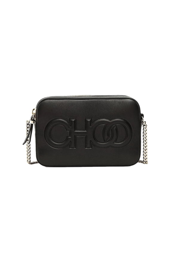 New Jimmy Choo Balti Embossed Black Leather Camera Crossbody Bag