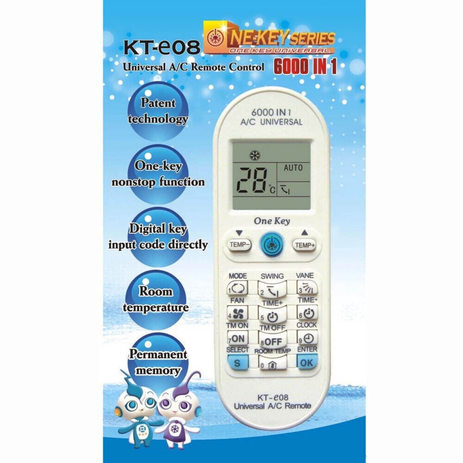 New KT-e08 For Fujitsu Daikin Hitachi LG Universal AC Remote