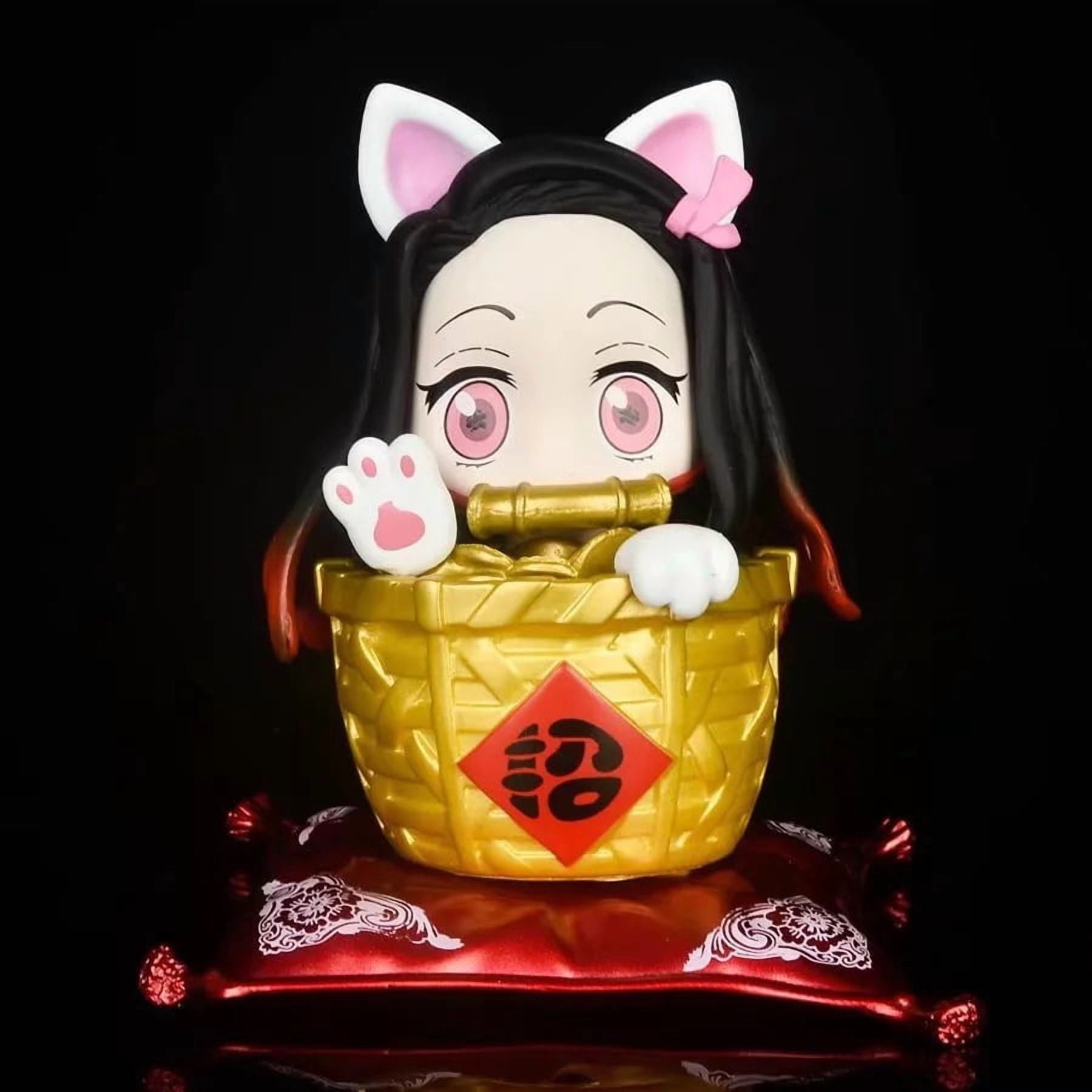 New Kamado Nezuko (Lucky Cat Ver) Character Anime Model Statue Action Figures Desktop Ornament Popular Decorations Fan Souvenirs Creative Gift Collectable