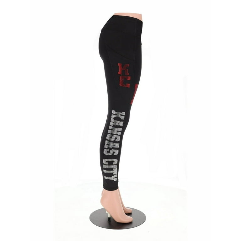 New Kansas City Rhinestone Leggings Active Wear Yoga Pant Women Football  Yoga Leggings with side Pocket-Black / XL