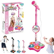 New Karaoke Microphone Toy, 5-in-1 Kid Star Microphone with Stand Bluetooth, Adjustable Height Kids Karaoke Microphones with Music&Light, Christmas and Birthday Gifts for Girls and Boys (Pink)
