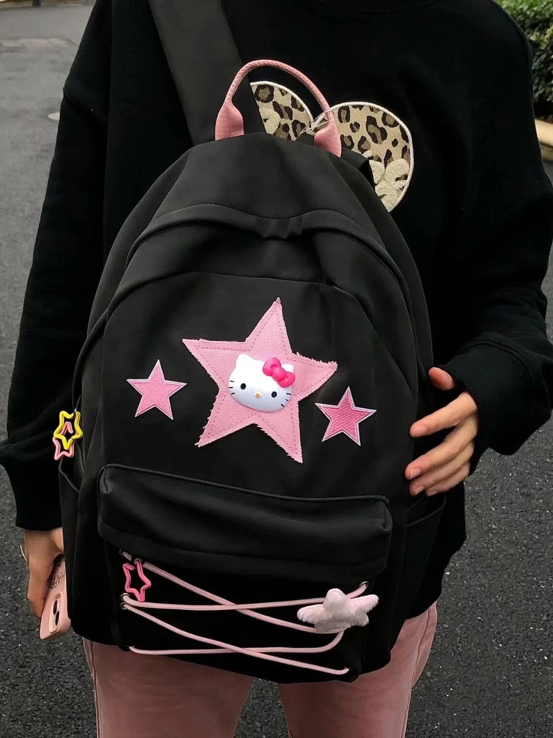 YC Kawaii Hello Kitty Y2K Strap Girl’s Nylon School Backpack 