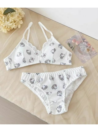 Hello Kitty logo Black Push up Bra Underwear Set - Sanrio Y2k Lingerie Set