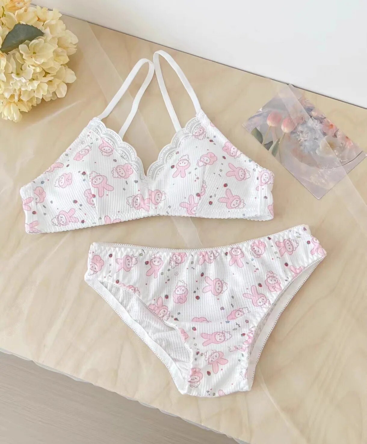 New Kawaii Sanrio Hello Kitty Underwear Women Bra Panties Two Piece