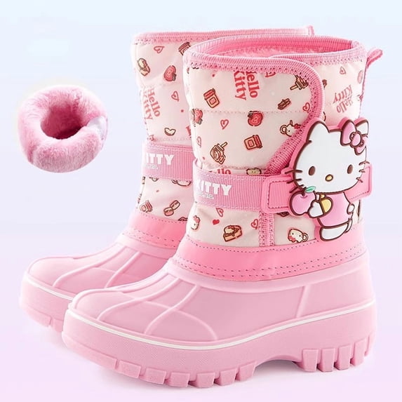 New Kawaii Sanrio Hello kitty Kuromi Cinnamoroll Cute Cartoon Pattern Waterproof Warm Anti-slip Mid-calf Snow Boots