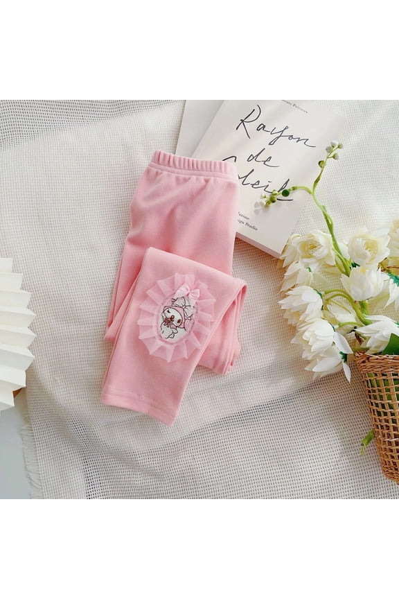 New Kawaii Sanrio Kids Leggings Kuromi Mymelody Cinnamoroll Cartoon Anime Plush Pants Spring Autumn Winter Tight Pants Girl Gift