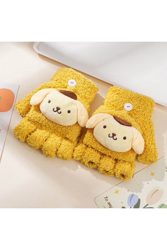 New Kawaii Warm Gloves Kuromi My Melody Cold-Proof Winter Finger Gloves Plush Touchscreen Soft Warm' Gifts